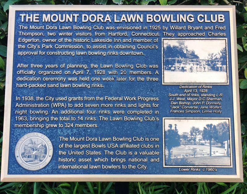 The Mount Dora Lawn Bowling Club Marker image. Click for full size.