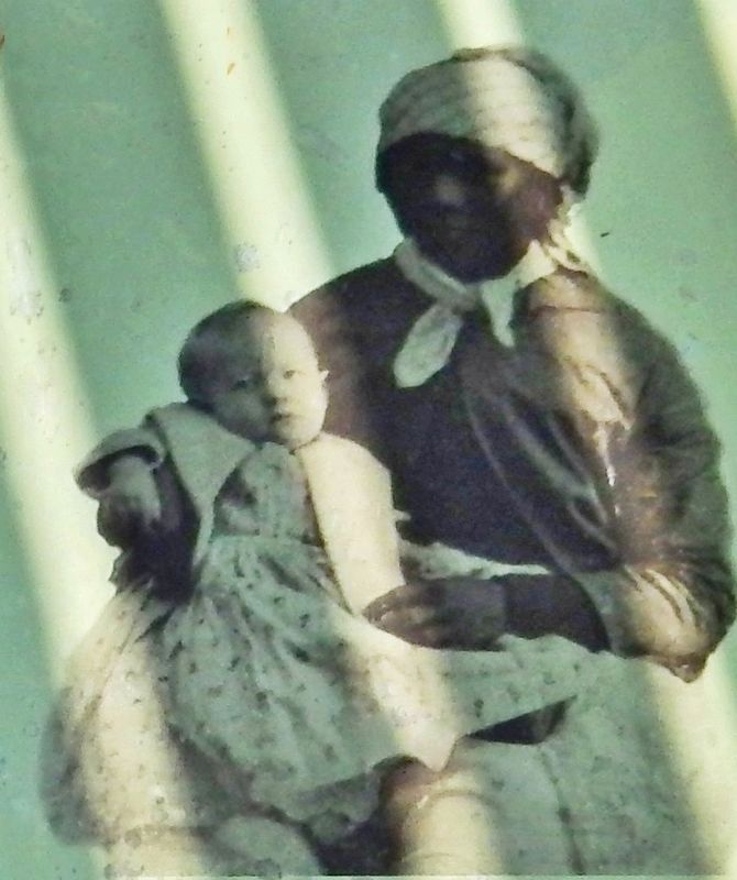 Marker detail: Slave woman and George Williams Gibbs (nephew of owner Kingsley Beatty Gibbs) image. Click for full size.