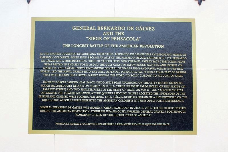 General Bernardo de Gálvez and the "Siege of Pensacola" Marker image. Click for full size.