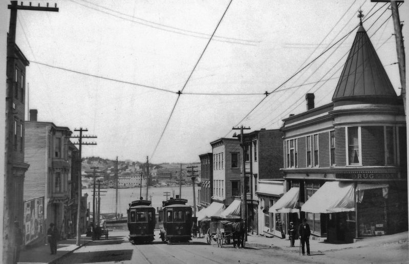 Marker detail: Electric streetcars on Main Street looking toward Indiantown, May 1906 image. Click for full size.