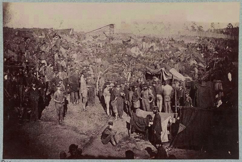 Andersonville Prison, Ga. Issuing rations, view from main gate image. Click for full size.