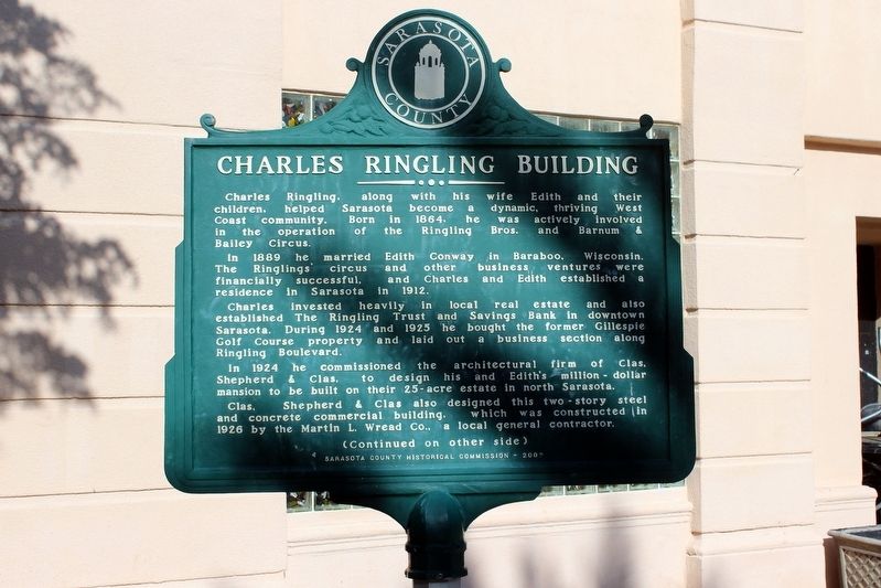 Charles Ringling Building Marker Side 1 image. Click for full size.