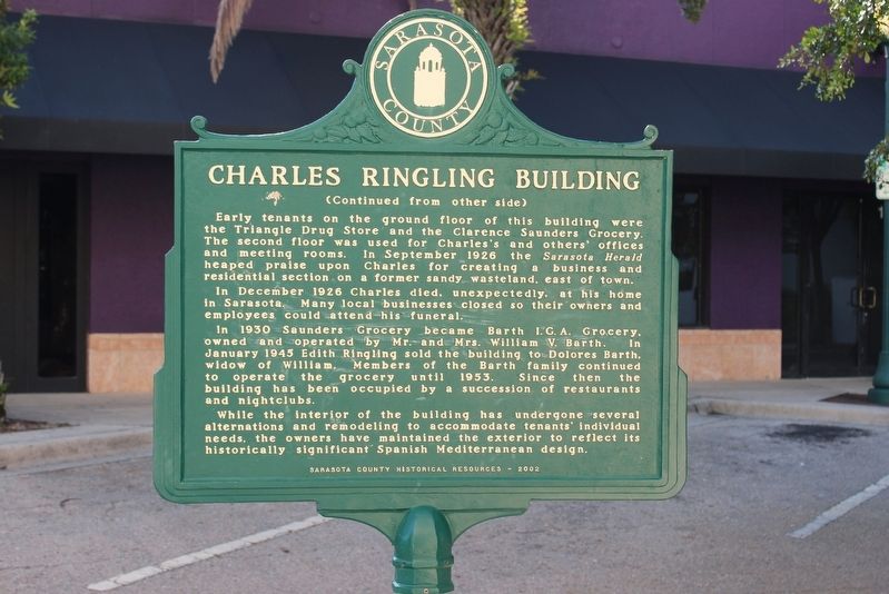 Charles Ringling Building Marker Side 2 image. Click for full size.
