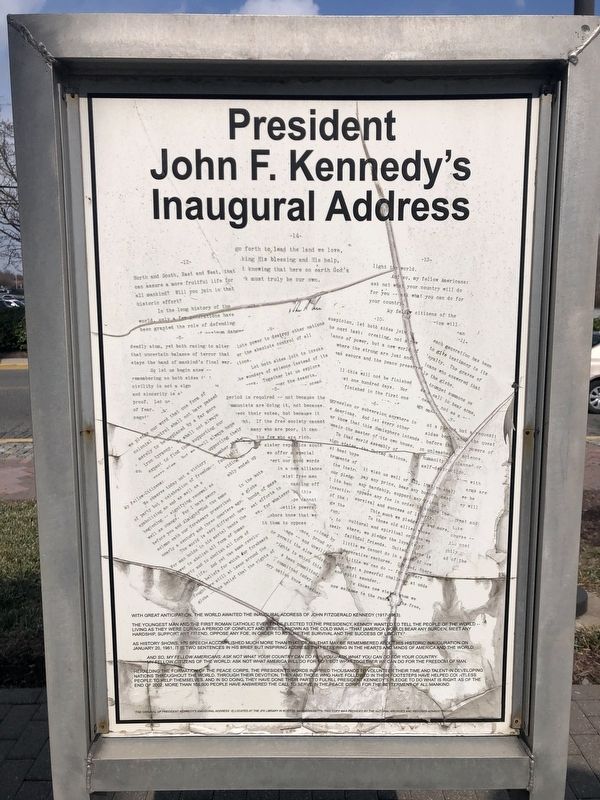 President John F. Kennedy's Inaugural Address side of the marker. Click for full size. President John F. Kennedy's Inaugural Address side of the marker image. Click for full size.