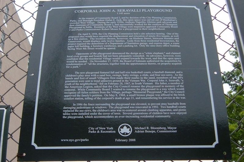 Corporal John A. Seravalli Playground Marker image. Click for full size.