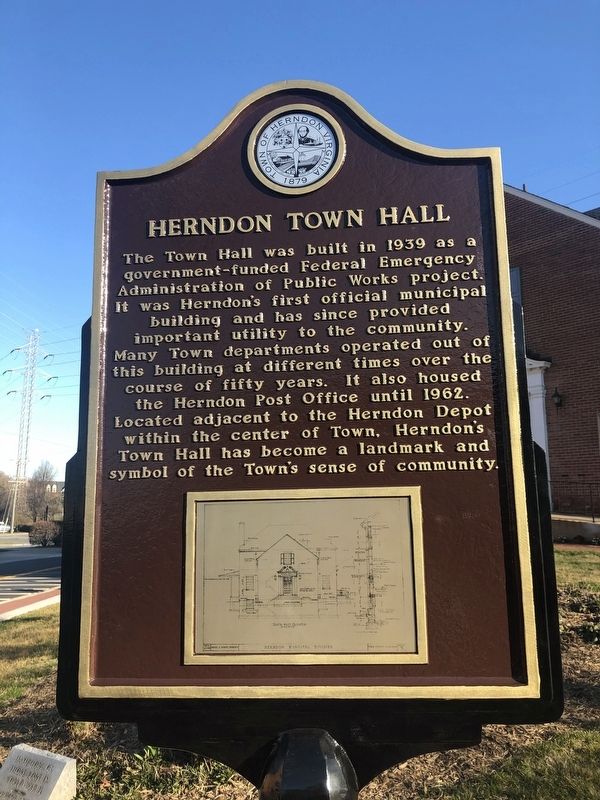 Herndon Town Hall Marker image. Click for full size.