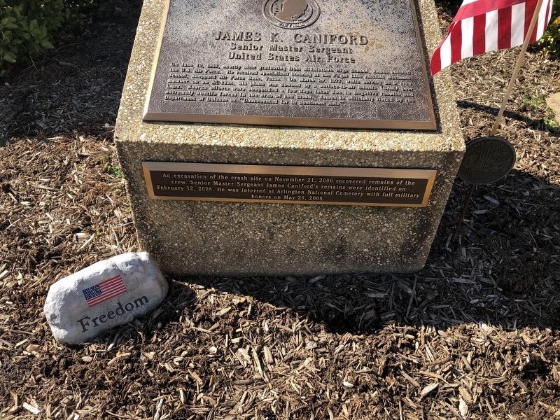 James K. Caniford Marker [Lower plaque with updated information] image. Click for full size.