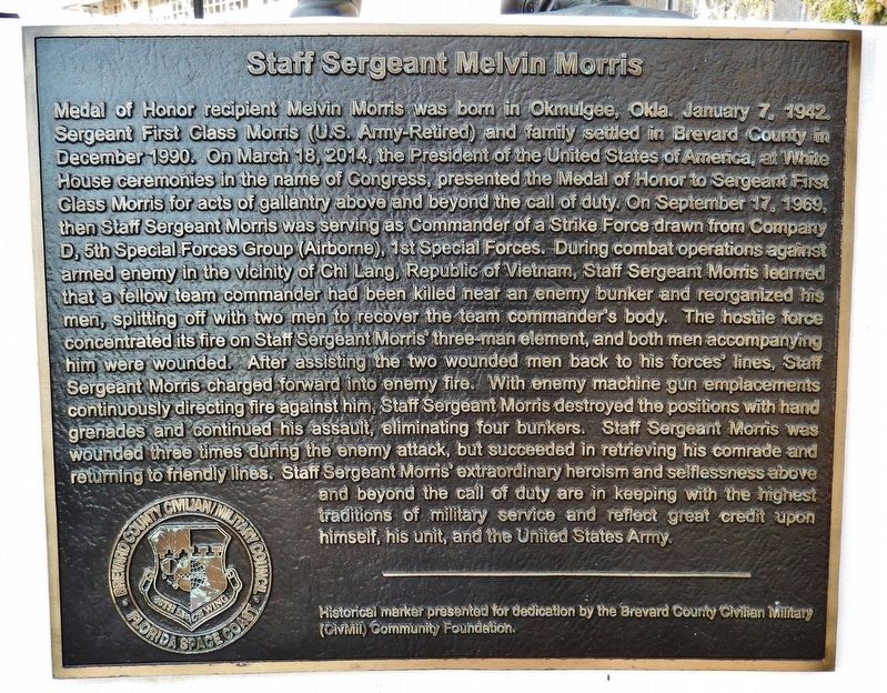 Staff Sergeant Melvin Morris Marker image. Click for full size.