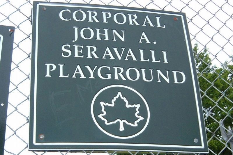 NYCP&R Cpl. John A. Seravalli Memorial Playground sign image. Click for full size.