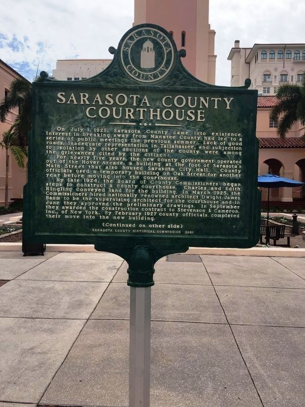 Sarasota County Courthouse(side 1)Marker image. Click for full size.