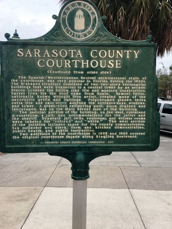 Sarasota County Courthouse(side 2)Marker image. Click for full size.
