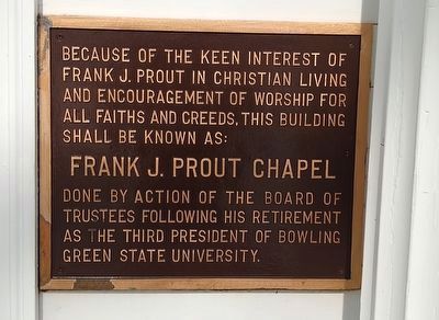 Frank J. Prout Chapel Marker - right plaque. Click for full size. Frank J. Prout Chapel Marker - right plaque image. Click for full size.