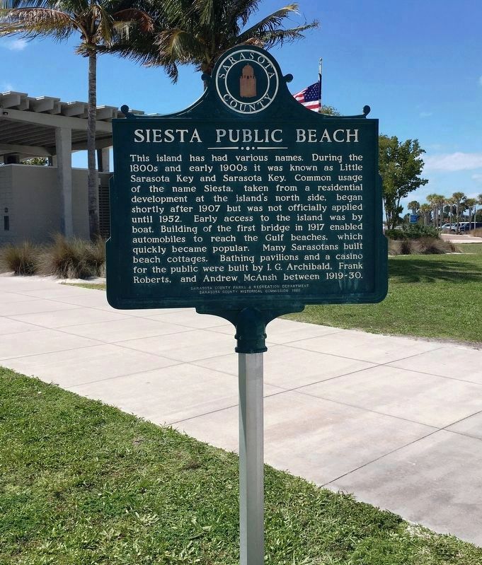 Siesta Public Beach Marker (side 1). Click for full size. Siesta Public Beach Marker (side 1) image. Click for full size.