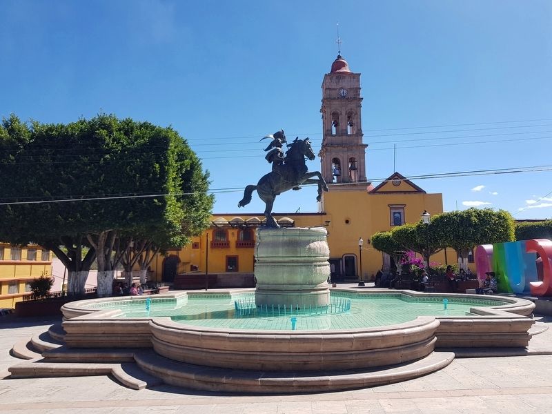A nearby fountain dedicated to Santiago (St. James), the town's namesake image. Click for full size.