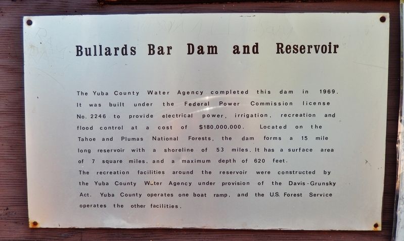 Bullards Bar Dam and Reservoir Marker image. Click for full size.