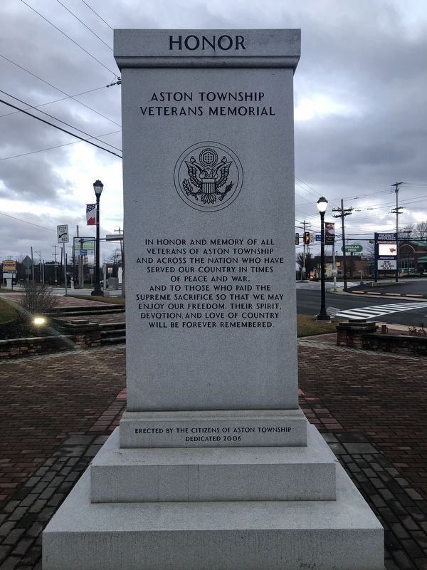 Aston Township Veterans, Law Enforcement and Emergency Personnel Memorial. Click for full size. Aston Township Veterans, Law Enforcement and Emergency Personnel Memorial image. Click for full size.