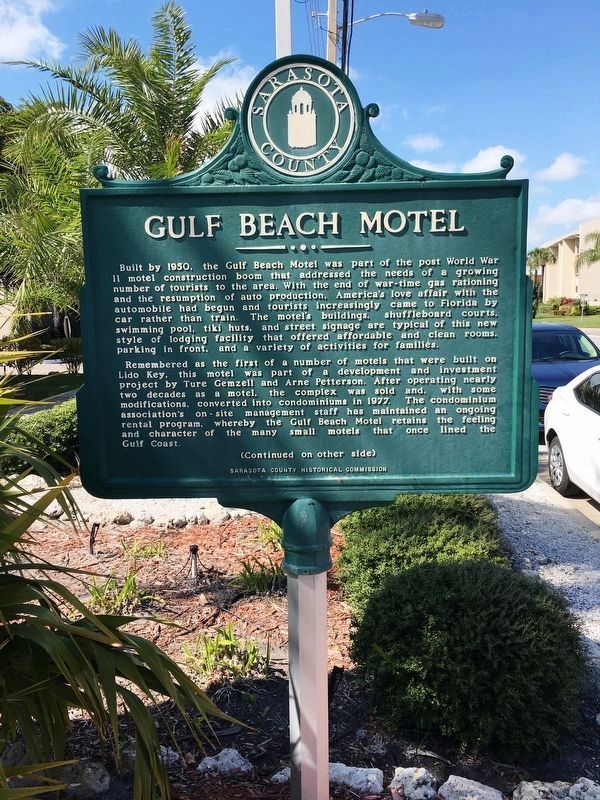 Gulf Beach Motel Marker (Side 1). Click for full size. Gulf Beach Motel Marker (Side 1) image. Click for full size.