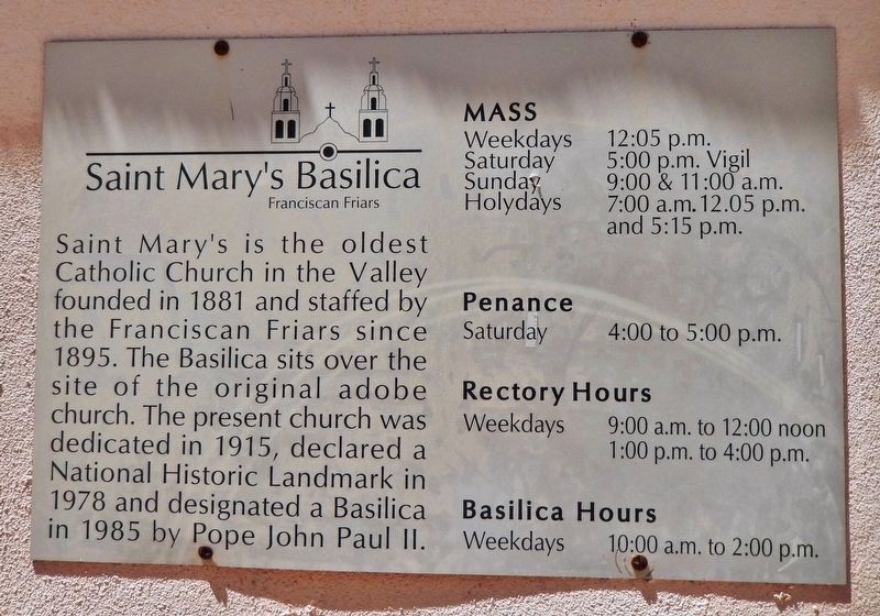 Saint Mary's Basilica Franciscan Friars Plaque<br>(<i>located near marker</i>) image. Click for full size.