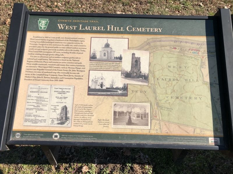 West Laurel Hill Cemetery Marker. Click for full size. West Laurel Hill Cemetery Marker image. Click for full size.