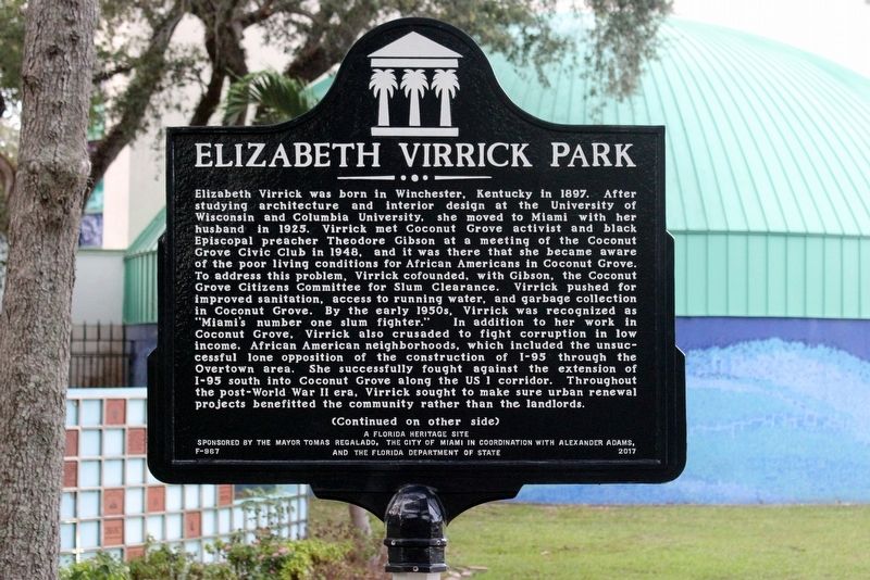 Elizabeth Virrick Park Marker Side 1 image. Click for full size.