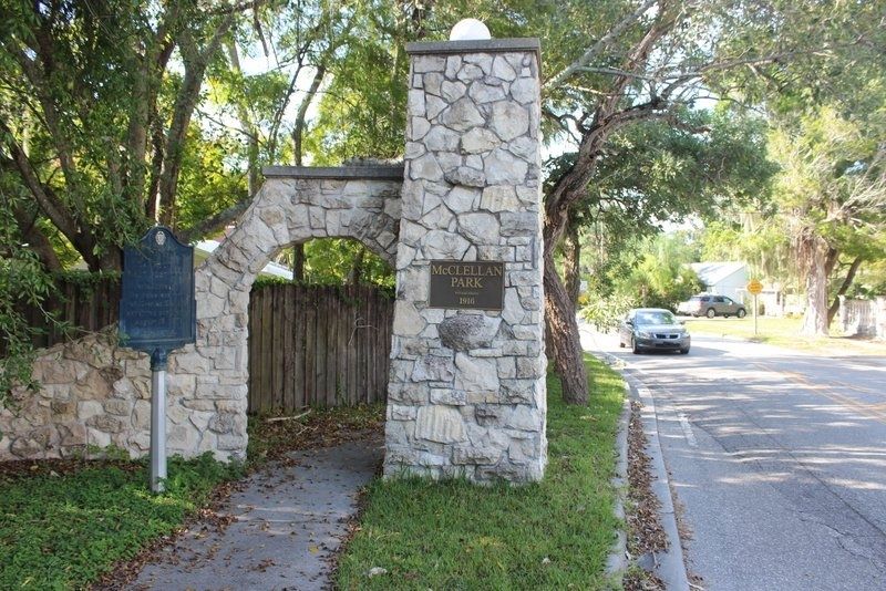 Sarasota's First Post Office Marker and Entrance Pillar. Click for full size. Sarasota's First Post Office Marker and Entrance Pillar image. Click for full size.