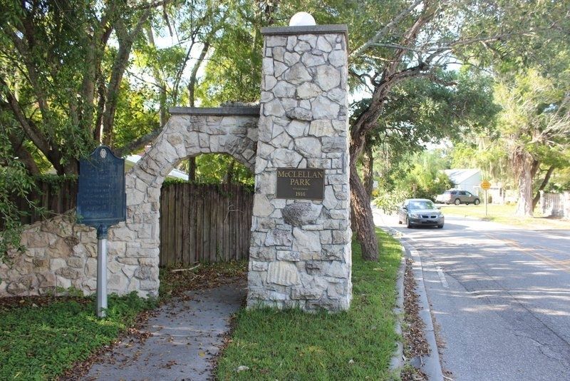 Sarasota's First Post Office Marker and Entrance Pillar image. Click for full size.