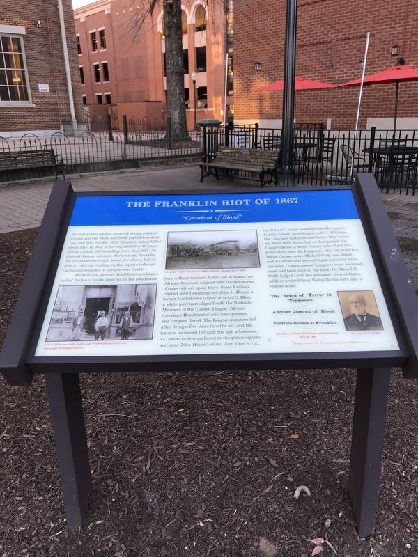 The Franklin Riot of 1867 Marker. Click for full size. The Franklin Riot of 1867 Marker image. Click for full size.