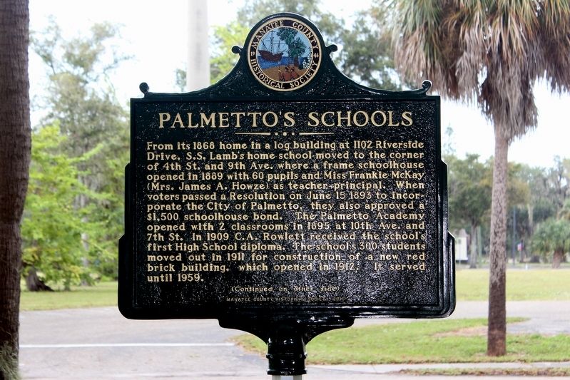 Palmetto's Schools Marker Side 1 image. Click for full size.