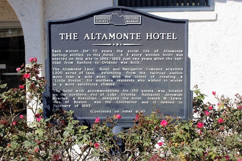 The Altamonte Hotel Marker Side 1 image. Click for full size.