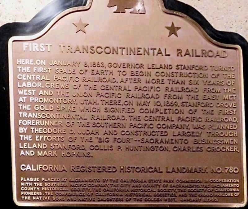 Official First Transcontinental Railroad Marker, inside the nearby museum image. Click for full size.