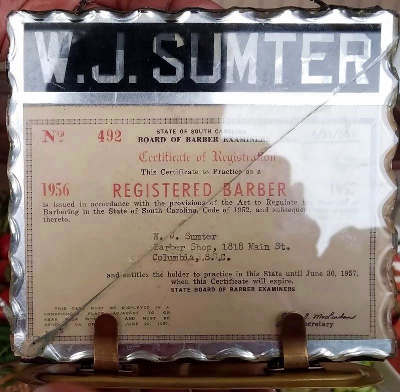William Sumter's Barber license image. Click for full size.
