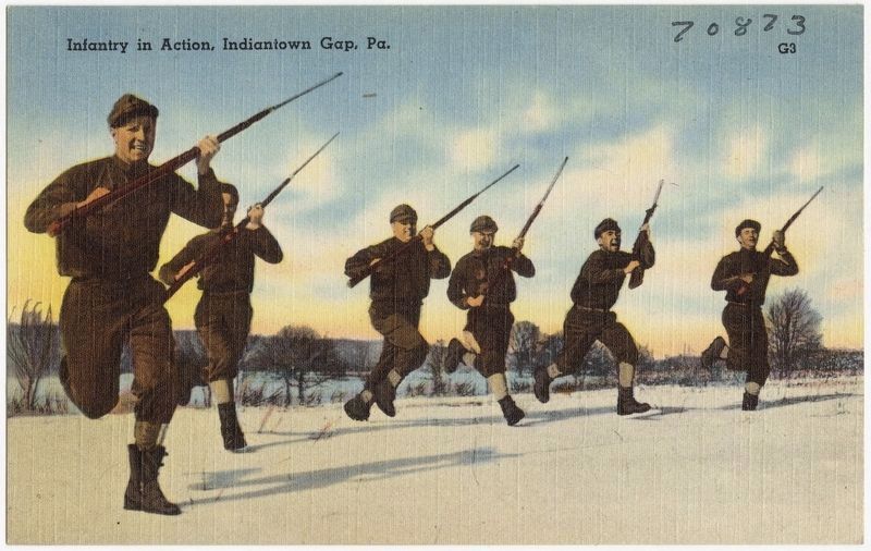 <i>Infantry in action, Indiantown Gap, Pa.</i> image. Click for full size.