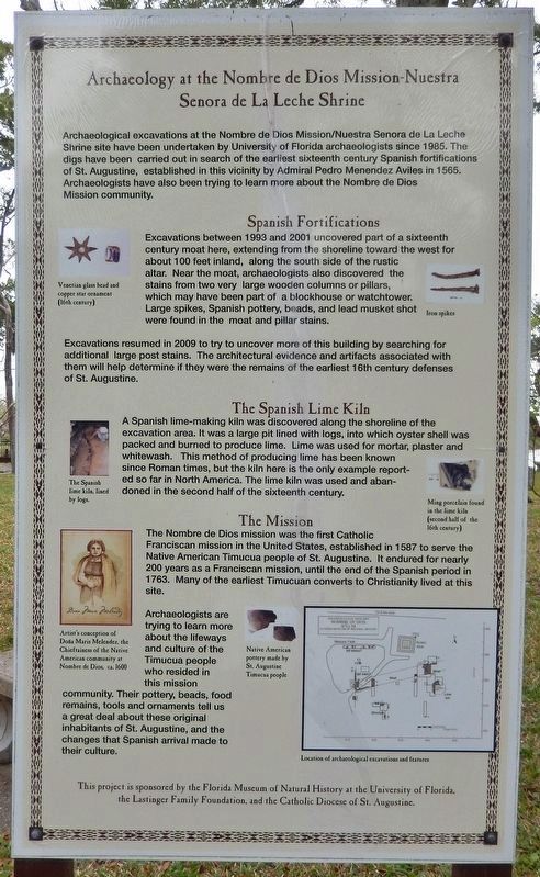 Archaeology at the Nombre de Dios Mission — Nuestra Se�ora de La Leche Shrine Marker image. Click for full size.