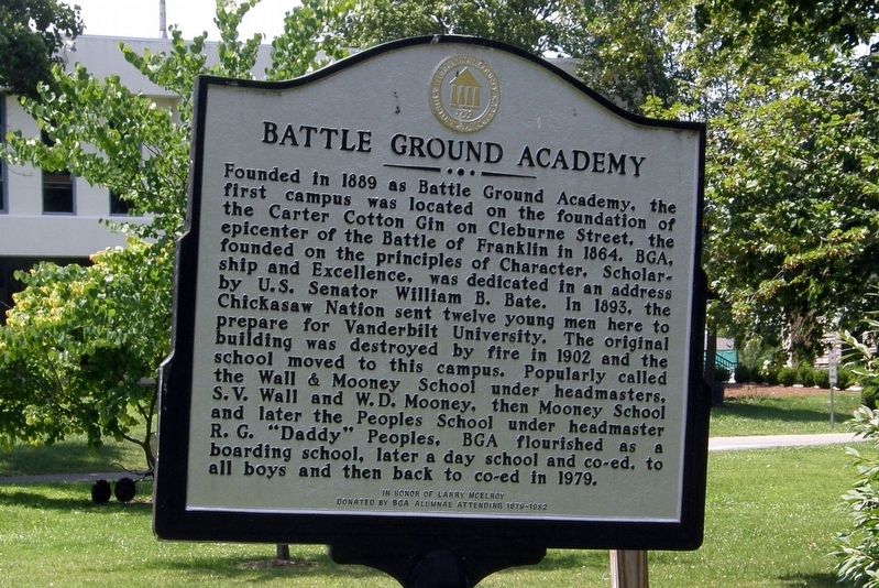 Battle Ground Academy Marker (front) image. Click for full size.