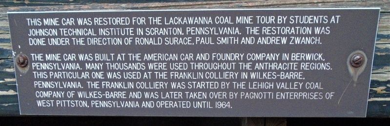 Franklin Colliery Coal Mine Car Marker. Click for full size. Franklin Colliery Coal Mine Car Marker image. Click for full size.