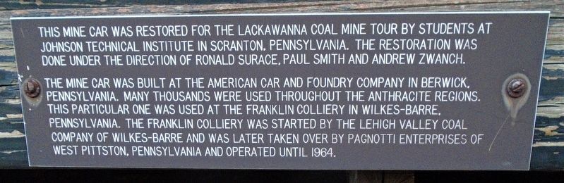 Franklin Colliery Coal Mine Car Marker image. Click for full size.