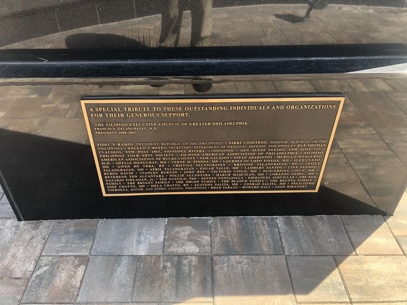 Additional plaque on the statue with donor information image, Touch for more information