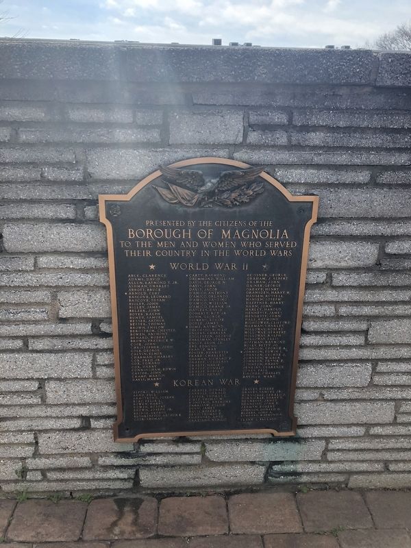 Borough of Magnolia Veterans Memorial [Left plaque] image. Click for full size.
