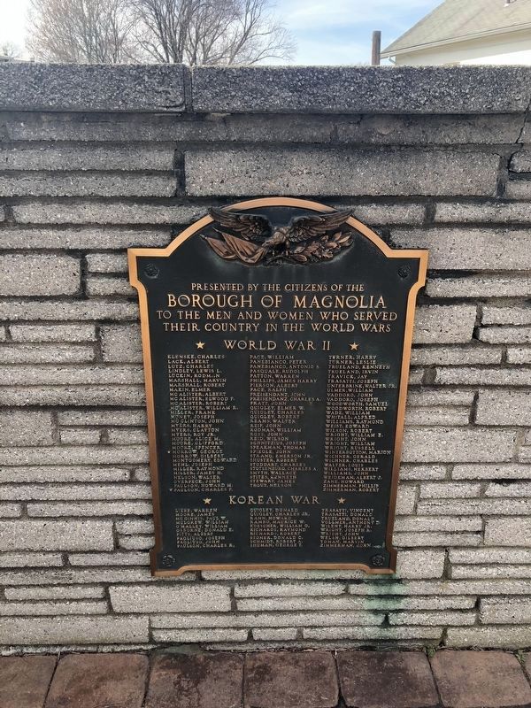 Borough of Magnolia Veterans Memorial [Right plaque] image. Click for full size.