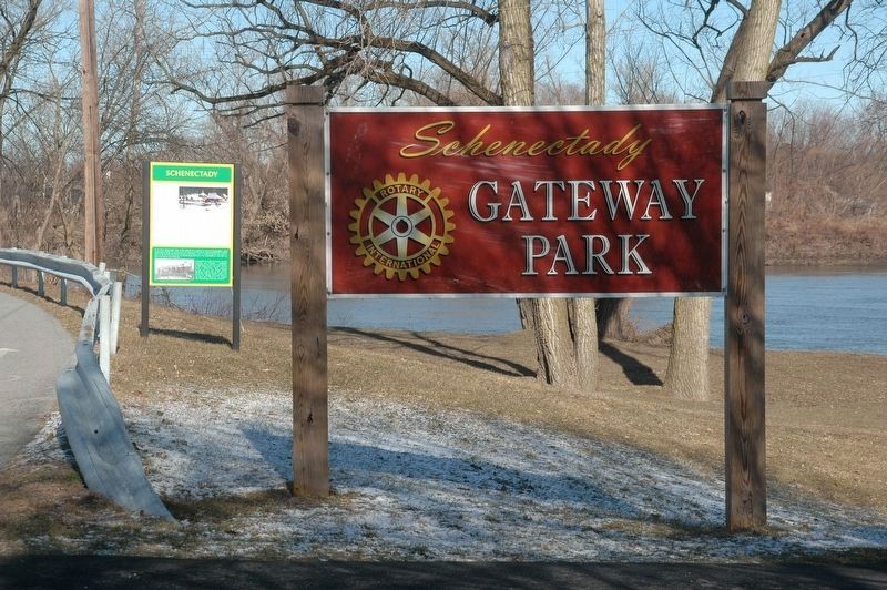 Schenectady Marker: At the Entrance to Gateway Landing/Rotary Park image. Click for full size.