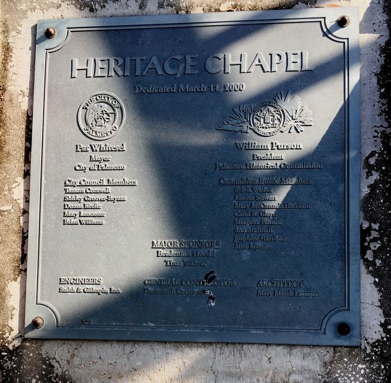 Heritage Chapel dedication plaque image. Click for full size.