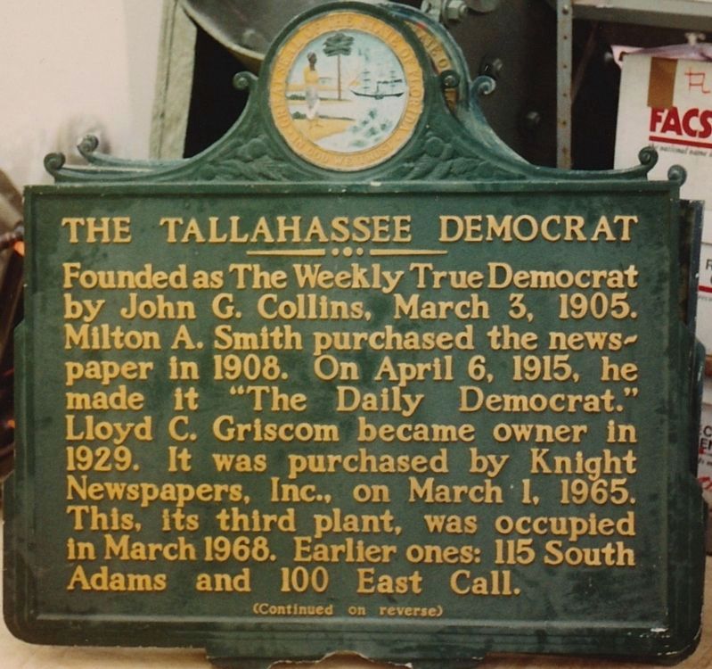 The Tallahassee Democrat Marker Side 1 image. Click for full size.