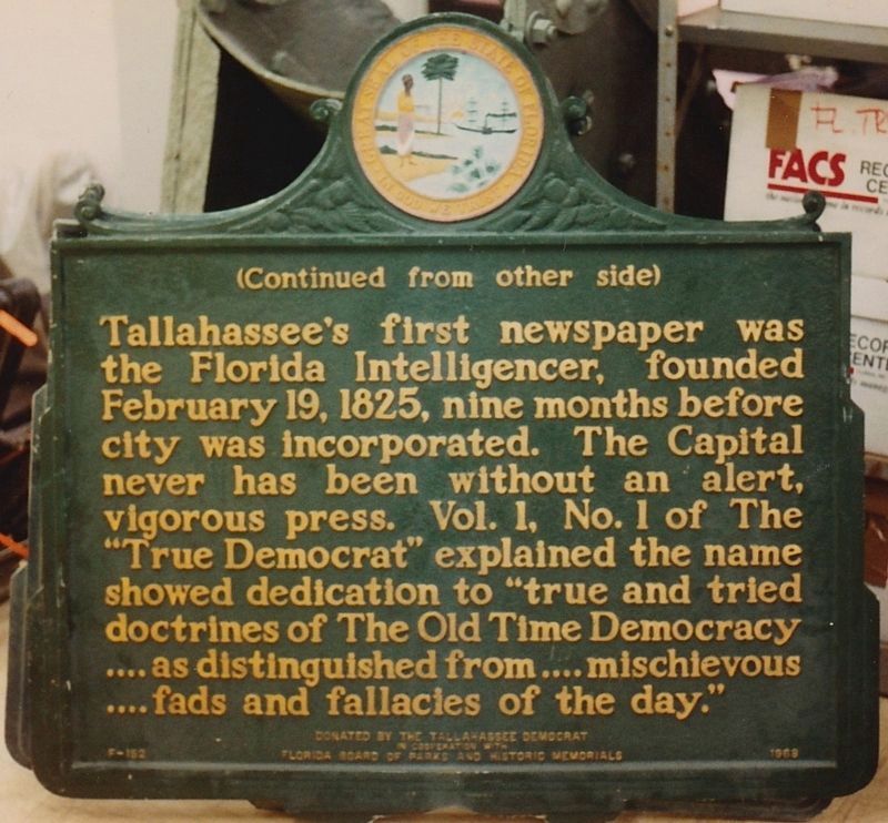 The Tallahassee Democrat Marker Side 2 image. Click for full size.