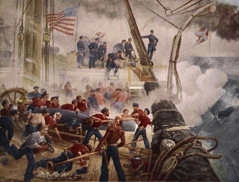 Farragut on the Hartford at Mobile Bay, August 5th 1864. Click for full size. Farragut on the Hartford at Mobile Bay, August 5th 1864 image. Click for full size.