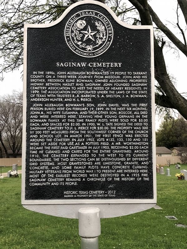 Saginaw Cemetery Marker. Click for full size. Saginaw Cemetery Marker image. Click for full size.