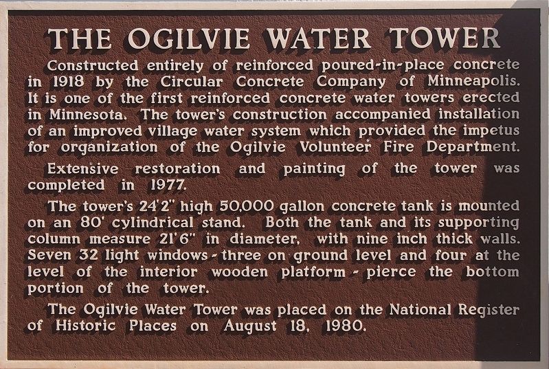 The Ogilvie Water Tower marker image. Click for full size.