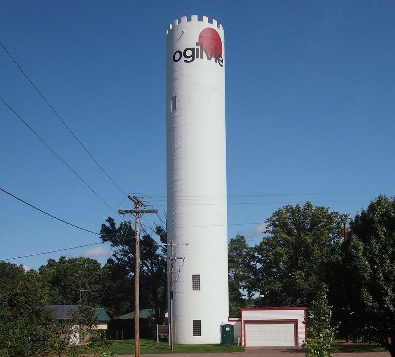 The Ogilvie Water Tower, with marker just left of the base image. Click for full size.