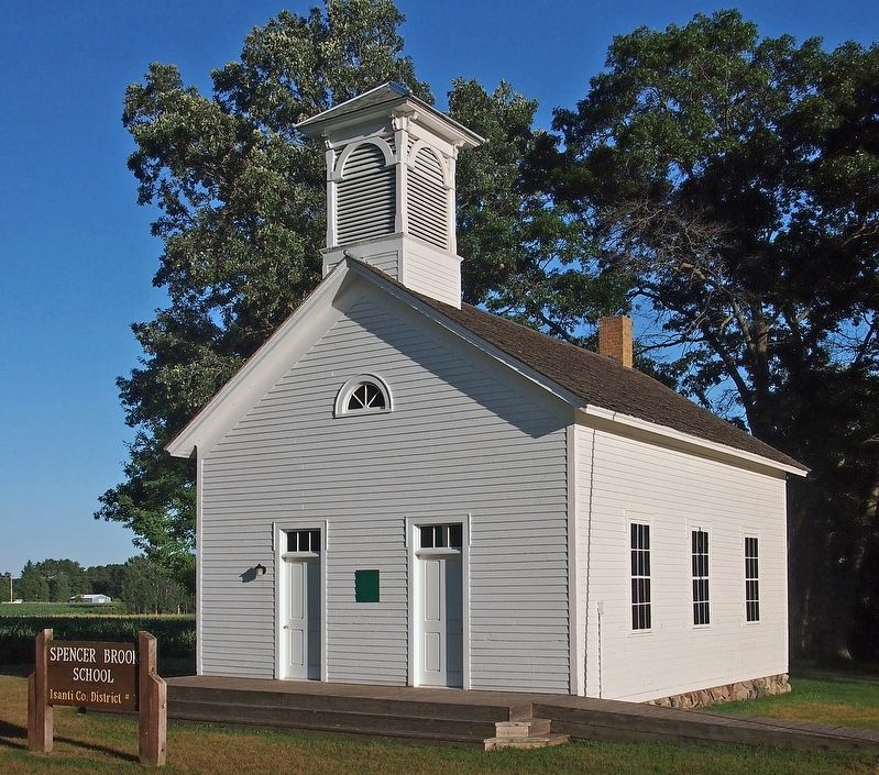 Spencer Brook School, with marker mounted between the front doors image. Click for full size.