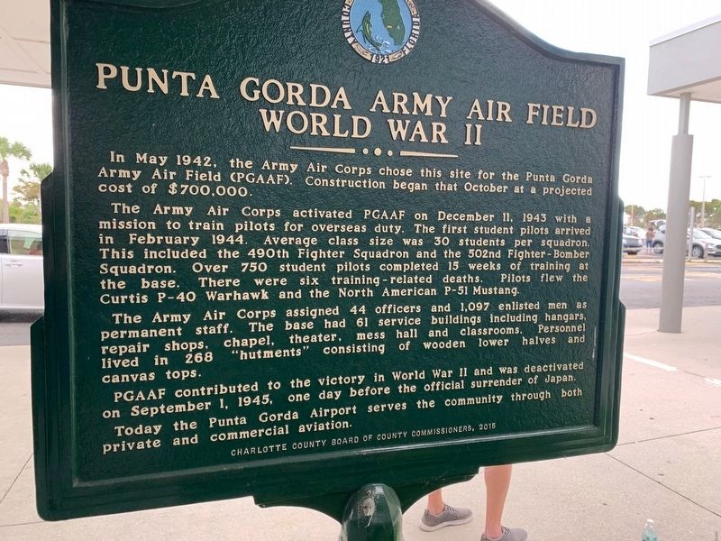 Punta Gorda Army Air Field World War II Marker. Click for full size. Punta Gorda Army Air Field World War II Marker image. Click for full size.
