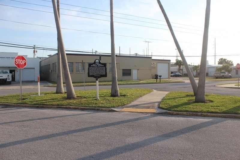 Jack Russell Memorial Stadium Marker in island looking southwest from stadium image. Click for full size.